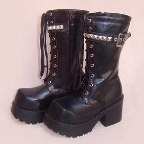 Pretty Black 1.2'' Heel Buckle Lolita Boots