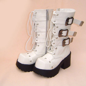 Pretty White 1.2'' Heel Buckle Lolita Boots