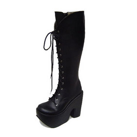 Cute Black 1.6'' High Heel Long Platform Lolita Boots
