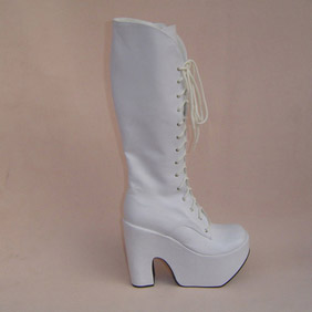 Cute White 1.6'' High Heel Long Platform Lolita Boots
