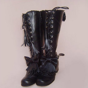 Pretty Black /Pink 1.2'' Low Heel Lolita Boots