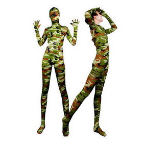 Alluring  Lycra spandex Breathable See-Through Camouflage  Zentai Suit