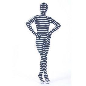 Sexy Black&White Stripe Lycra  Zentai Suit