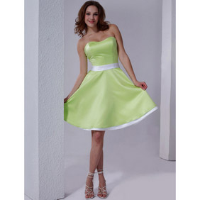 Sweet Green A-Line Strapless Sweetheart   Knee Length Satin Wedding Dress