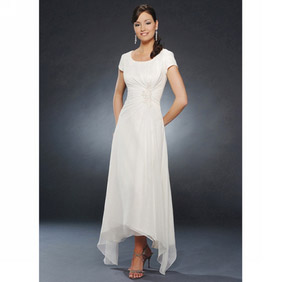 Elegant White  A-Line Short Sleeves Pleated Chiffon Dress
