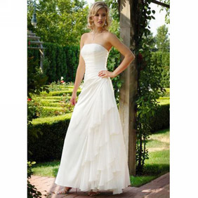 Charming White Strapless Floor Length Satin Wedding Gown