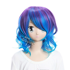 VOCALOID Kagamine Rin Purple&Blue 40cm Short Nylon Curly Cosplay Wig
