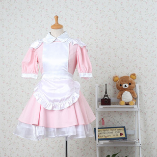 Sweet Pink Short Sleeves Lace Maid Dress