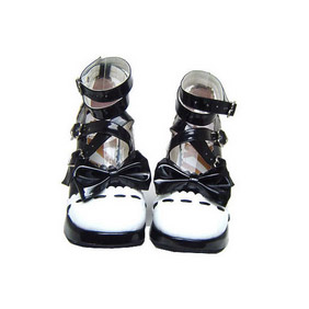 可愛い ブラックとホワイト ハイヒール   クロス・アンクルストラップ リボン ゴスロリ靴