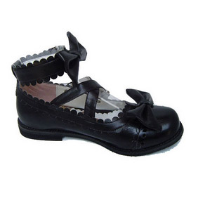 ゴスロリ靴　クロス·アンクルストラップ リボン·ブラック·ホワイト