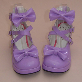可愛い 紫 8cm   クロス・アンクルストラップ リボン ゴスロリ靴