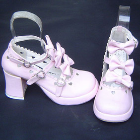 可愛い ピンク 8cm   クロス・アンクルストラップ リボン ゴスロリ靴