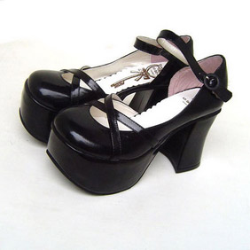 可愛い ブラック 8cm   バックル ゴスロリ靴