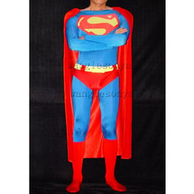 通気 柔らかい セクシー レッドとブルー ラテックス ゴム スーパーマン 全身タイツ