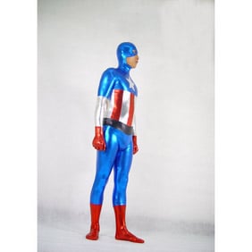 通気 柔らかい セクシー 混色 メタリック 顔出し キャプテン・アメリカ (Captain America) 戦闘員 全身タイツ