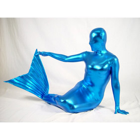 通気 柔らかい セクシー ブルー メタリック 透明人間人魚形 全身タイツ