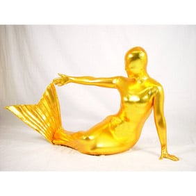 通気 柔らかい セクシー ゴールド メタリック 透明人間人魚形 全身タイツ