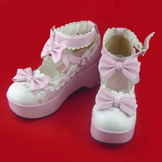 可愛い 靴 蝶結び ピンク ホワイト   ロリィタ/ロリータ靴