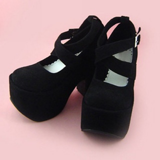 可愛い ブラック ムラサキ 12cm 棉ネル プラットロリィタ/ロリータ靴