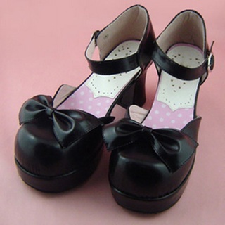 可愛い ブラック 7.5cm 蝶結び   ロリィタ/ロリータ靴