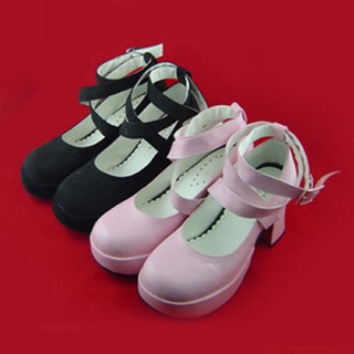 可愛い ピンク 7.5cm 装飾ベルト ブラック   ロリィタ/ロリータ靴
