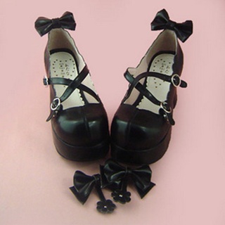 可愛い ブラック 8cm 蝶結び   ロリィタ/ロリータ靴