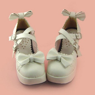 可愛い ホワイト 7.5cm 蝶結び   ロリィタ/ロリータ靴