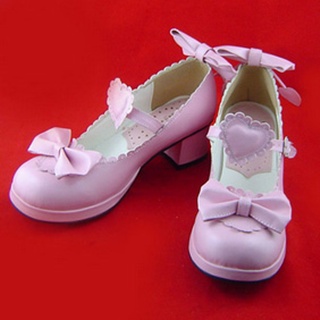 可愛い ホワイト/ピンク/ホワイトとピンク 4.5cm 蝶結び ハート型バックル   ロリィタ/ロリータ靴