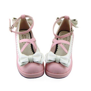 可愛い ピンクとホワイト 4.5cm   リボン ロリィタ/ロリータ靴