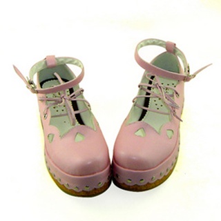 可愛い ピンク 6cm 厚底   編上げ ロリィタ/ロリータ靴