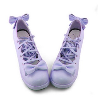 可愛い 紫 6.3cm   リボン 編上げ ロリィタ/ロリータ鞋