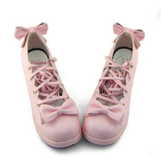 可愛い ピンク 6.3cm   リボン 編上げ ロリィタ/ロリータ鞋