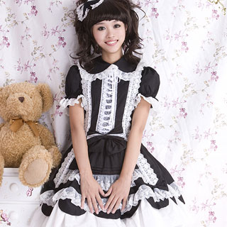 ロリィタ/ロリータ風 お姫様高級洋服 キュートワンピース 黒 綿質 ゴスロリ