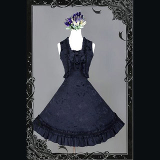 編み上げ　ロリィタ/ロリータワンピース　蝶結び付き髪飾り　高貴　綿質　ブラック　ブルー