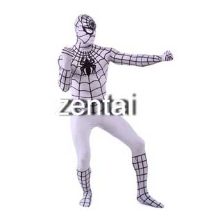 通気 柔らかい セクシー ホワイト ライクラ スパイダーマン 全身タイツ 仮装 コスチューム